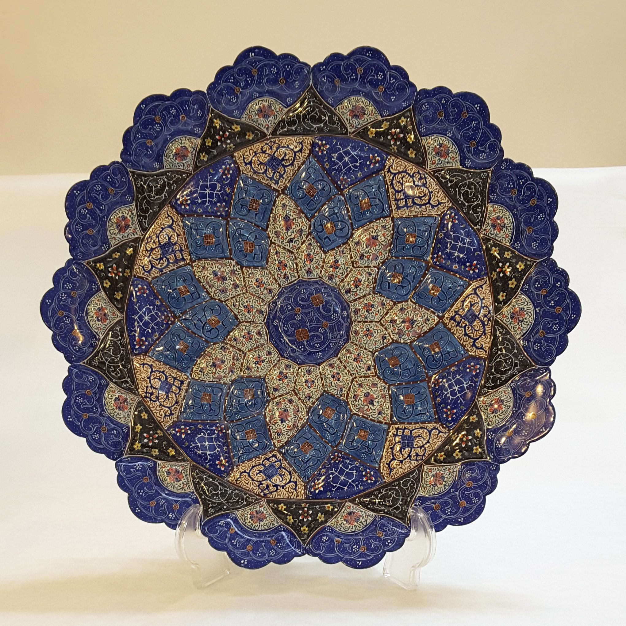 Persian Handmade enameled Wall Hanging plate on copper, Eslimi design